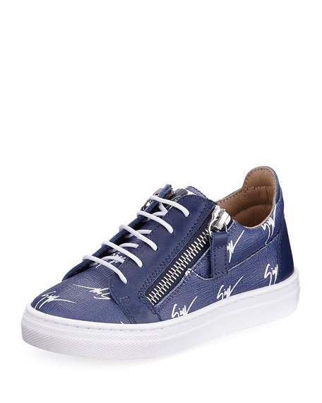 Logo-Print Leather Low-Top Sneaker, Toddler/Youth Sizes 10T-1Y