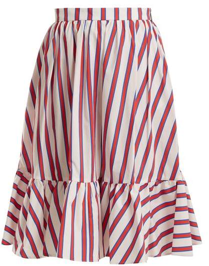 Striped cotton-poplin skirt