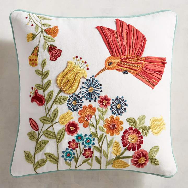 Flowers with Hummingbird Pillow