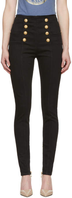 Black Eight-button Skinny Jeans