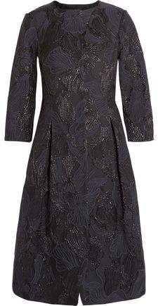 Floral-Embroidered Crepe Coat