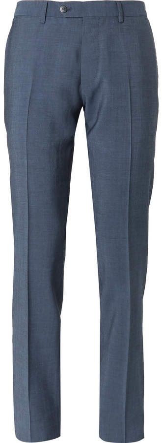 Navy Slim-Fit Garment-Dyed Wool and Mohair-Blend Suit Trousers
