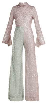 Halpern Flared Sequin Jumpsuit - Womens - Pink Multi Halpern Flared Sequin Jumpsuit - Womens - Pink Multi