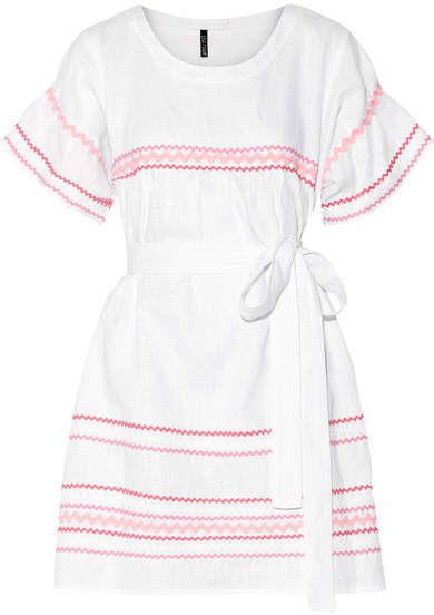  Fiesta Rickrack-trimmed Linen Mini Dress - White