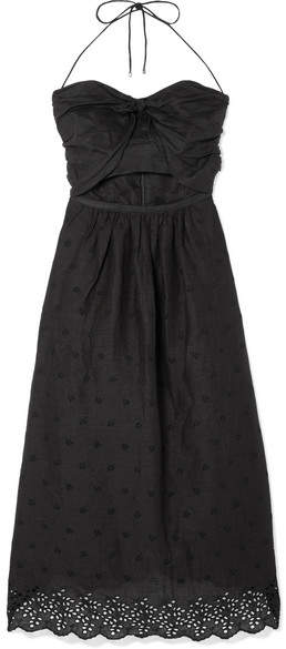 Iris Cutout Broderie Anglaise Linen Dress - Black