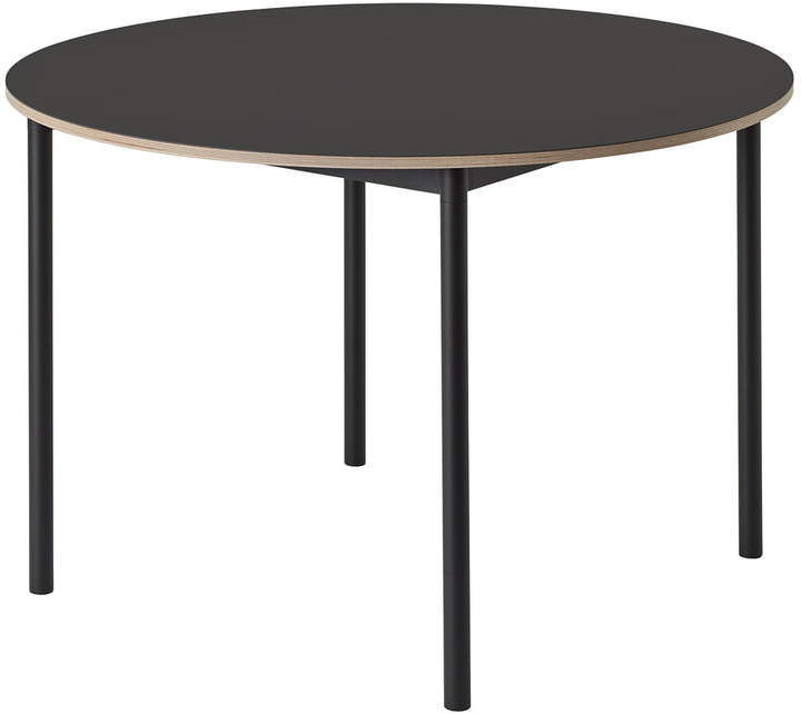 Muuto - Base Table Ø 110 cm, Schwarz / Linoleum mit Sperrholzkante
