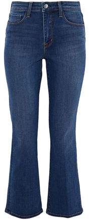 Cropped Faded High-Rise Flared Jeans