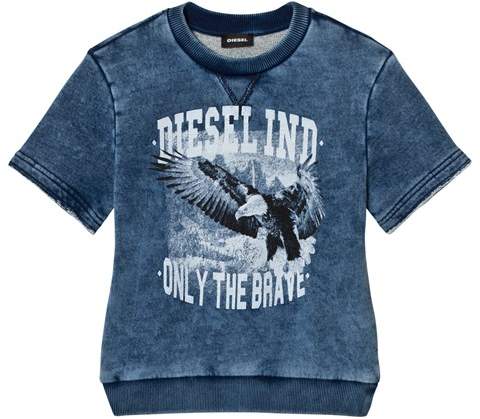 Blue Acid Wash Eagle and Branded Sweatshirt