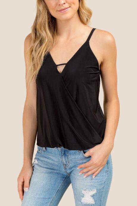 Bella Venetian Surplus Cross Front Sleeveless Tank - Black