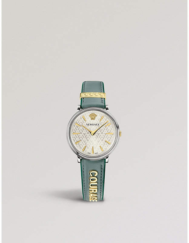 Manifesto Courage sterling silver leather strap watch