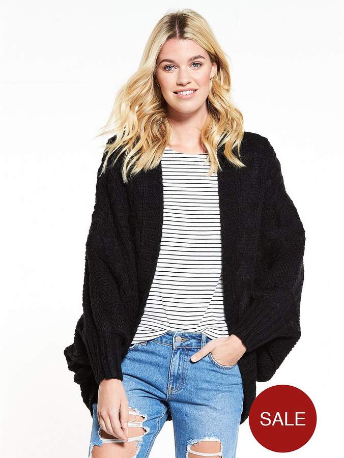Cable Cocoon Slouch Cardigan - Black