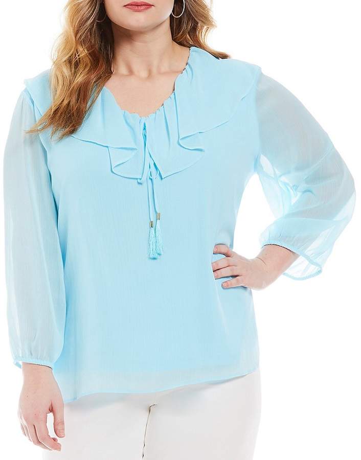 Ruby Rd. Plus Ruffle Front Tassel-Tie Top