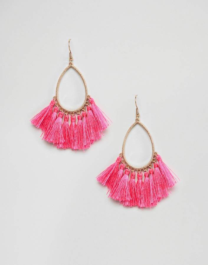 DESIGN Teardrop Hoop Tassel Earrings
