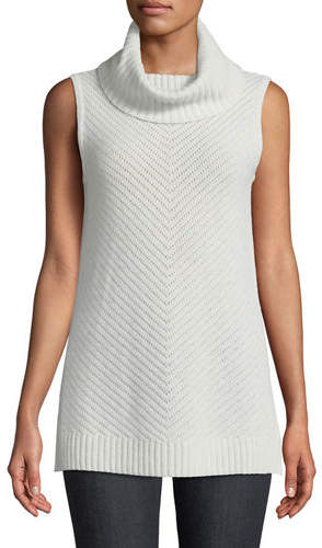 Diagonal Ribbed Cashmere Turtleneck Tunic