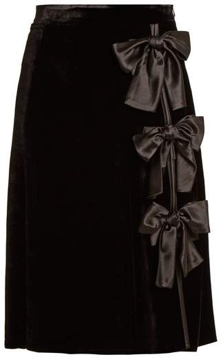Valente bow-embellished velvet skirt