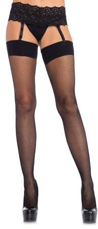 Women's Spandex Fishnet Stocking with Comfort Wide Band Top, Black, 1X-2X