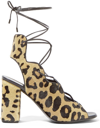 Saint Laurent - Leopard-print Calf Hair Lace-up Sandals - Leopard print