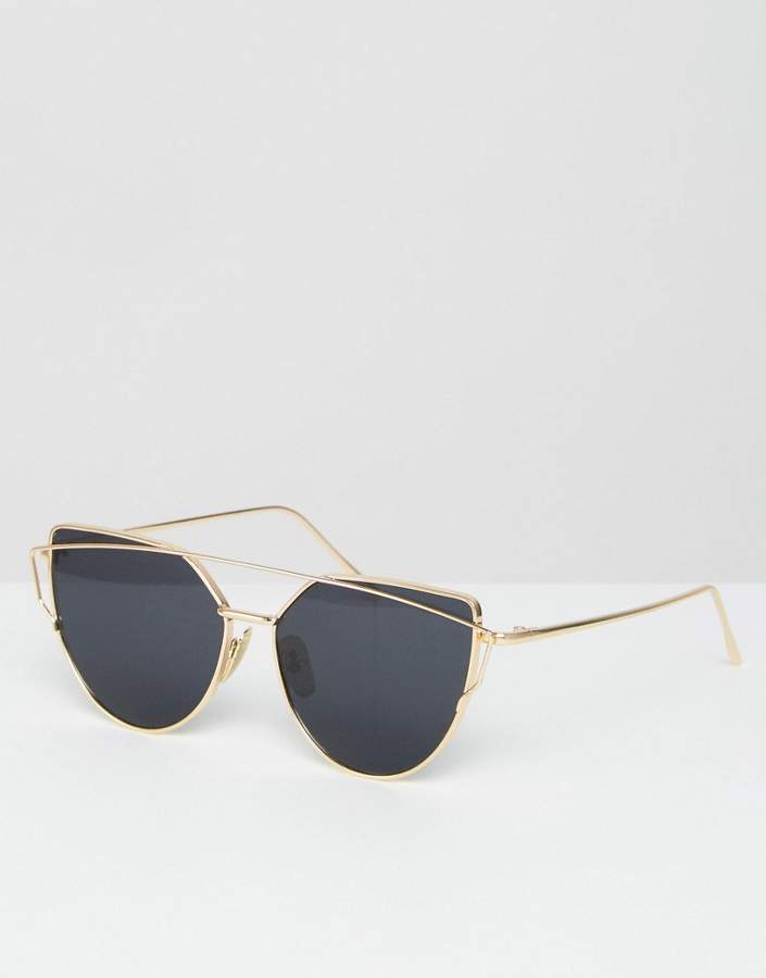 Flat Lens Cat Eye Sunglasses with Gold Frame