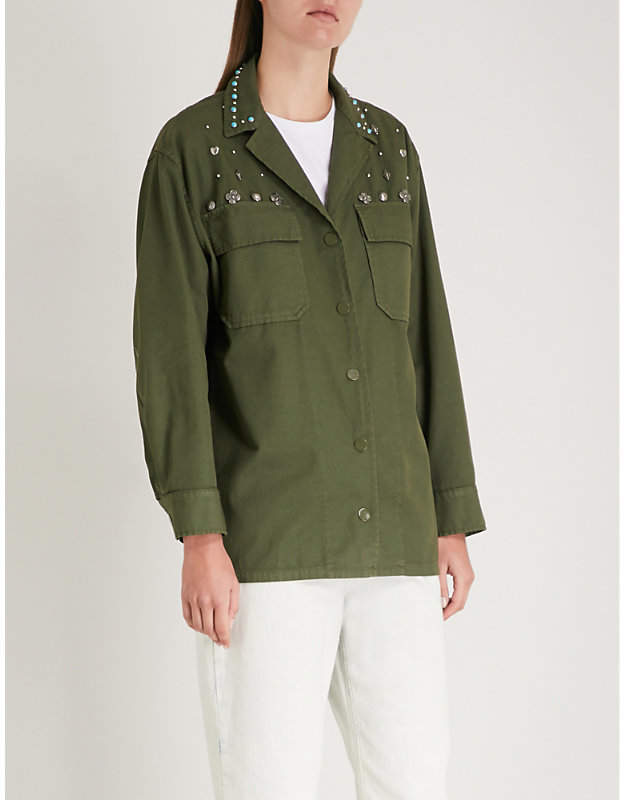 Stud-embellished cotton and linen-blend jacket