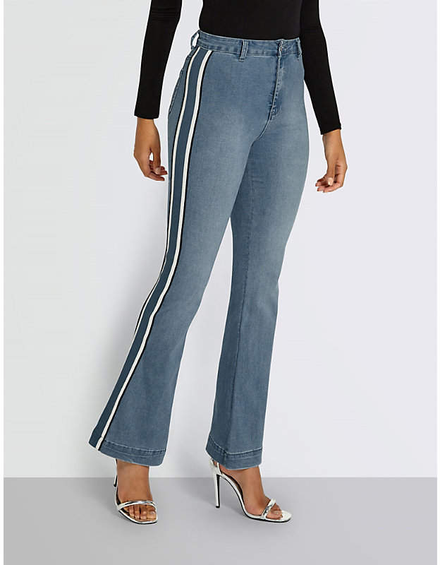 Striped-panel skinny high-rise jeans