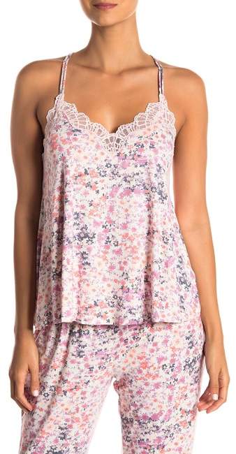 Floral Print Lace Trim Cami