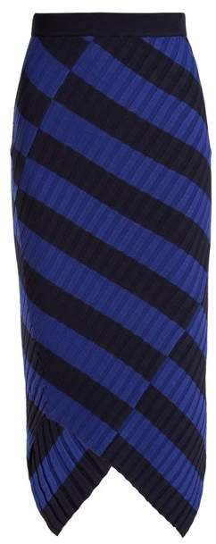 Mallory asymmetric striped ribbed-knit midi skirt
