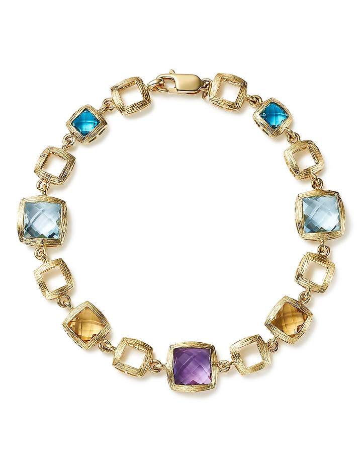 Multi Gemstone Square Link Bracelet in 14K Yellow Gold - 100% Exclusive