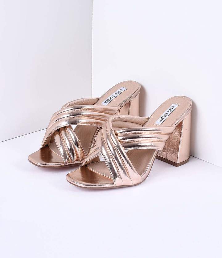 Rose Gold Cross Over Mule Heels Shoes