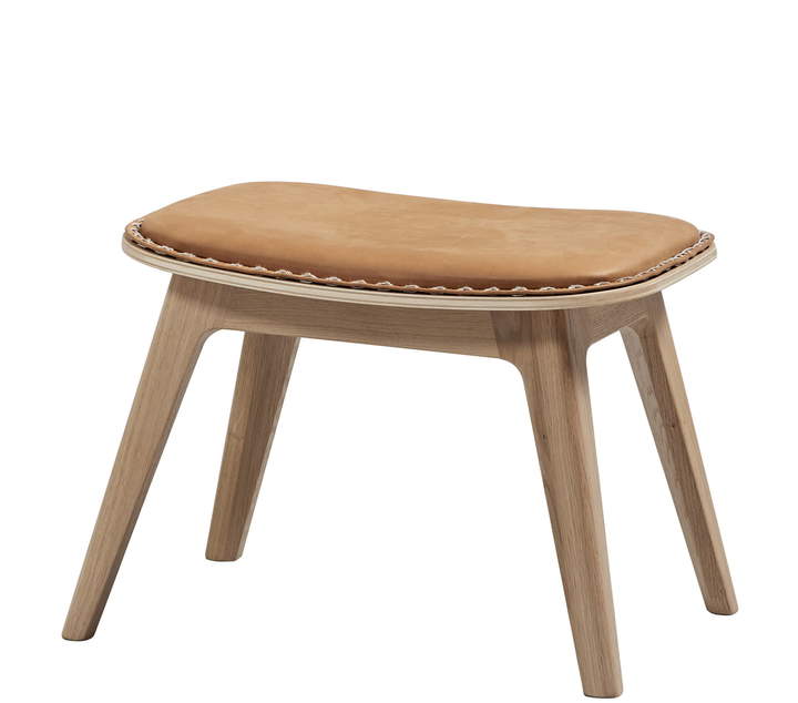 SACK it ApS Sack it - Nordic Fußhocker, Eiche hell gebeizt / Leder Cognac, mit Nähten