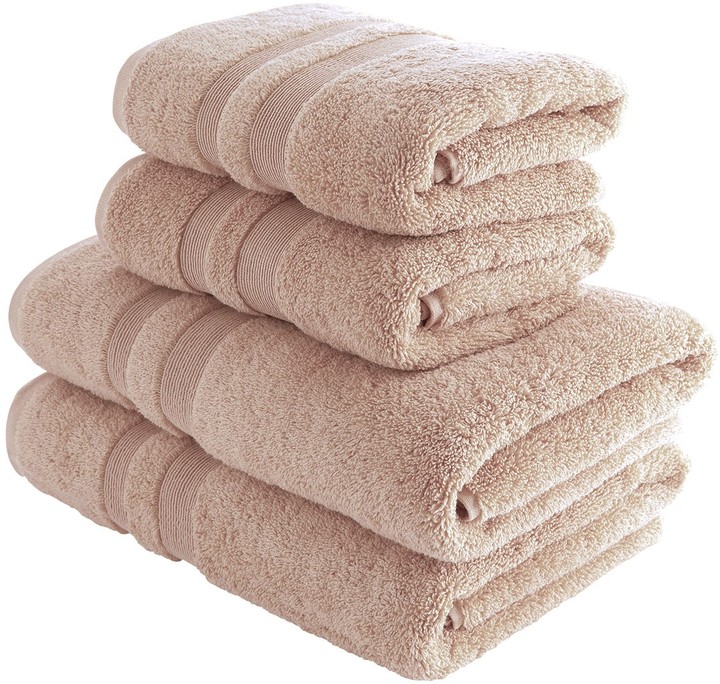 Spa Cotton Pink double border set of 4 towels