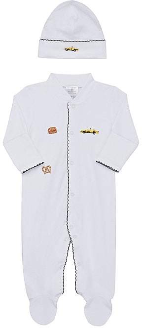Lyda Baby Taxi-Embroidered Pima Cotton Footed Coveralls & Hat Set