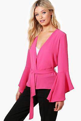 Damen Bethany Blazer aus Webmaterial mit Trompetenärmeln in Purpurrot