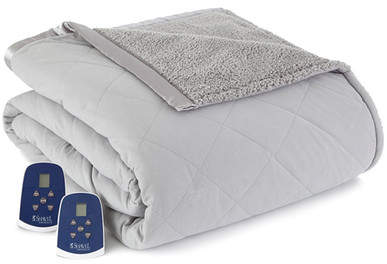 Shavel Micro Flannel Reverse to Faux Shearling Electric Heated King Blanket - Greystone