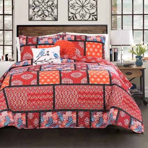 Red Meridian Quilt Set 5pc