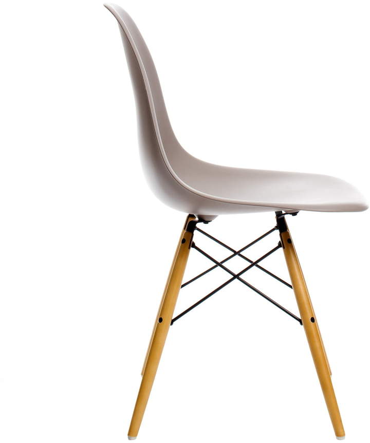 Eames Plastic Side Chair DSW (H 43 cm), Ahorn gelblich / Mauve grau, Kunststoffgleiter weiß
