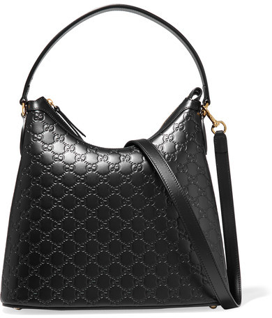 Gucci Linea A Hobo Embossed Leather Shoulder Bag - Black - ShopStyle Women
