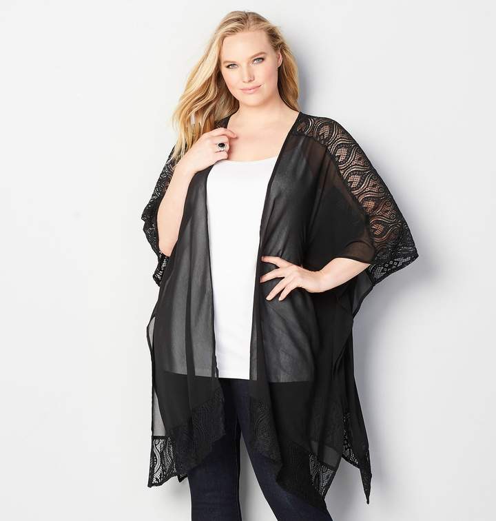 Sheer Lace Trim Kimono