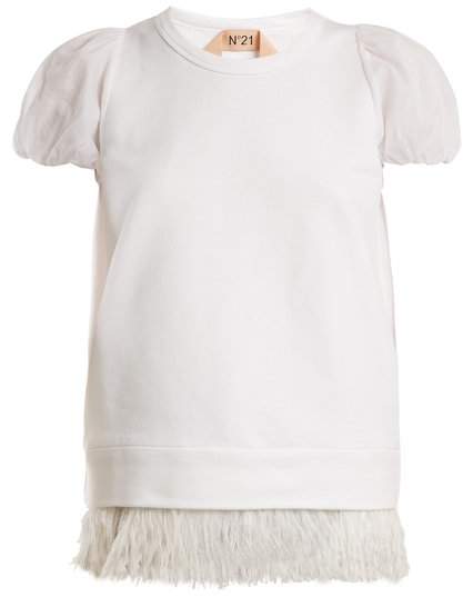 NO. 21 Feather-embellished cotton-jersey top