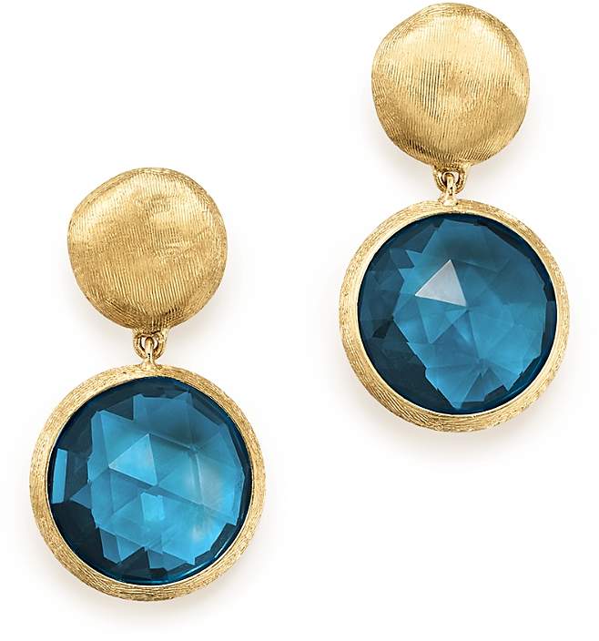 18K Yellow Gold Jaipur London Blue Topaz Double Drop Earrings