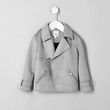 Mini girls Grey faux suede trench jacket