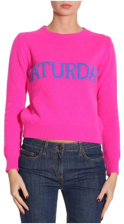 Sweater Slim Wool Blend Sweater Rainbow Week With Saturday Lettering