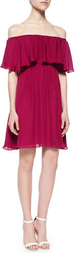 Dora Off-the-Shoulder Ruffle-Top Dress, Cranberry