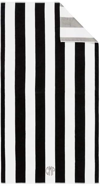 Reversible Awning Stripe Beach Towel- Black/Gray