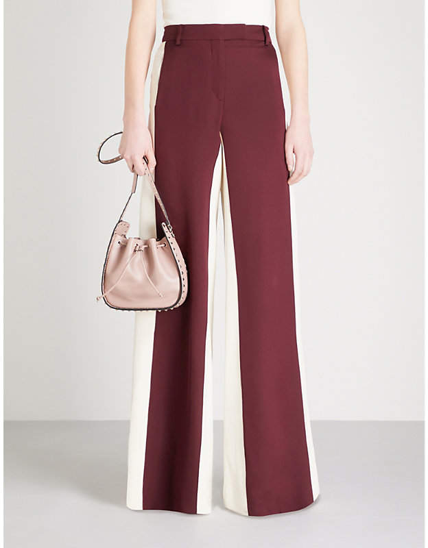 Bi-colour wide-leg silk trousers