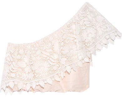  Doris Cropped Crocheted Cotton-lace And Linen Top - Pastel pink