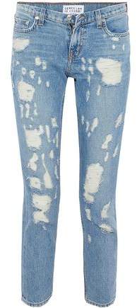 Cropped Distressed Mid-Rise Slim-Leg Jeans