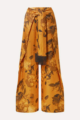 Mother of Pearl Georgina Tie-front Floral-print Satin Wide-leg Pants - Saffron Mother of Pearl Georgina Tie-front Floral-print Satin Wide-leg Pants - Saffron