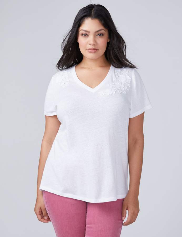 Tee with Shoulder Floral Applique