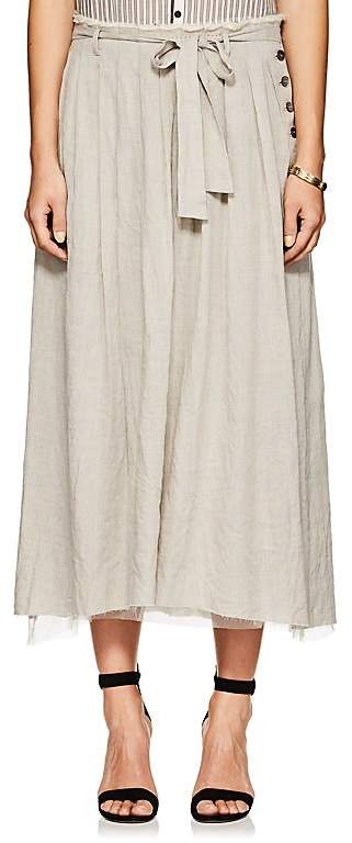 Women's Striped Linen-Blend Pleated Midi-Skirt