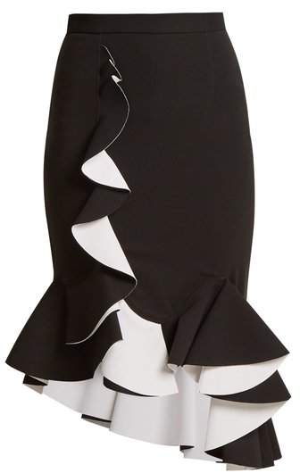 Ruffled stretch-crepe skirt